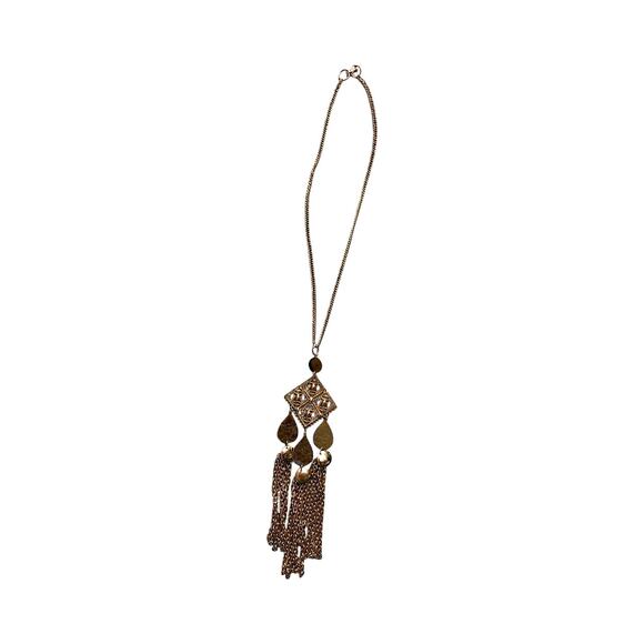 Gold Tone Thry-Tri Tassel Statement Necklace - Picture 4 of 8